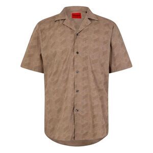 Hugo Mens Ellino 3D Logo Short-Sleeved Bowling Shirt / Medium Brown
